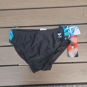 TYR Durafast Boy Men Northern Lights Blue/black Nylon Racer Briefs Sz 28 NEW